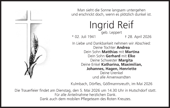 Anzeige von Ingrid Reif von MGO
