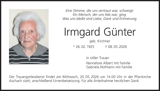 Anzeige von Irmgard Günter von MGO