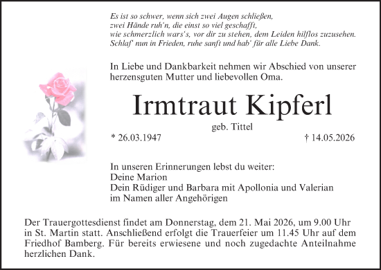 Anzeige von Irmtraut Kipferl von MGO