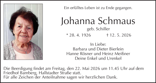 Anzeige von Johanna Schmaus von MGO