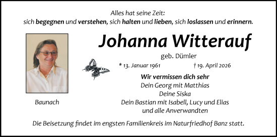 Anzeige von Johanna Witterauf von MGO