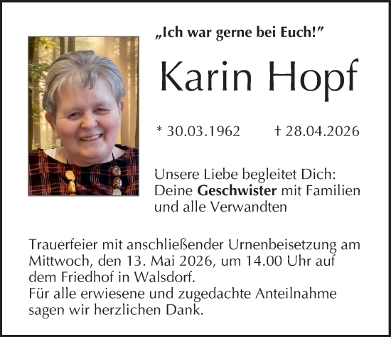 Anzeige von Karin Hopf von MGO