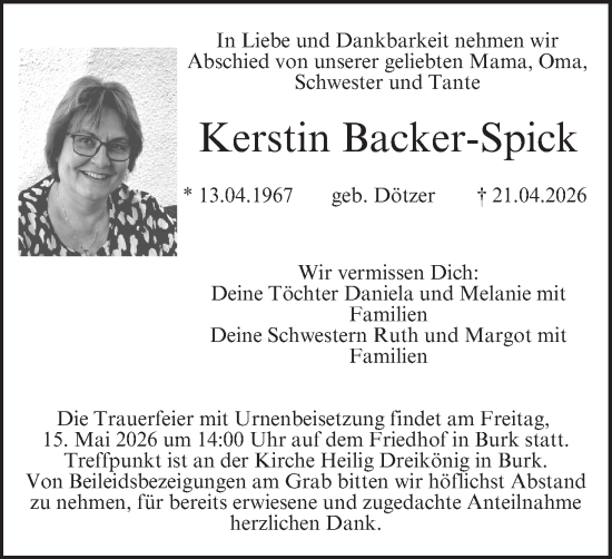 Anzeige von Kerstin Backer-Spick von MGO