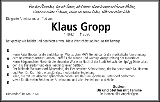 Anzeige von Klaus Gropp von MGO