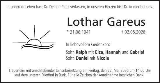 Anzeige von Lothar Gareus von MGO