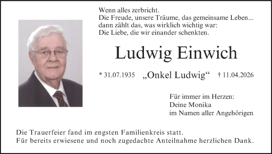 Anzeige von Ludwig Einwich von MGO