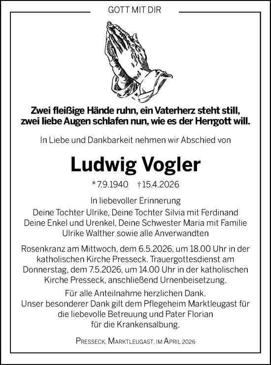 Anzeige von Ludwig Vogler von MGO