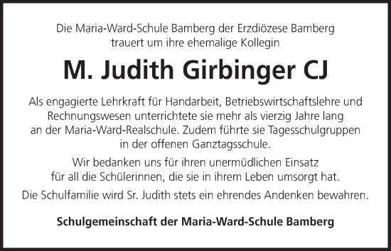 Anzeige von M. Judith Girbinger von MGO