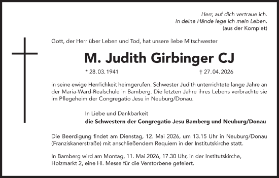Anzeige von M. Judith Girbinger von MGO