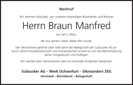 Anzeige von Manfred Braun von MGO
