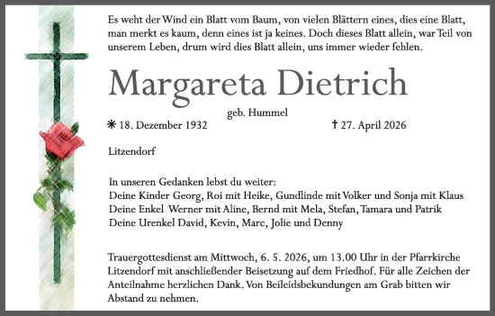 Anzeige von Margareta Dietrich von MGO