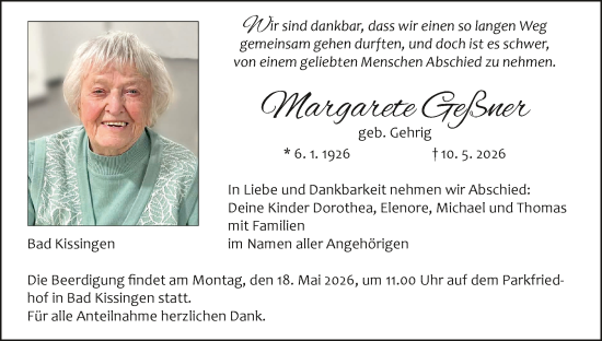 Anzeige von Margarete Geßner von MGO