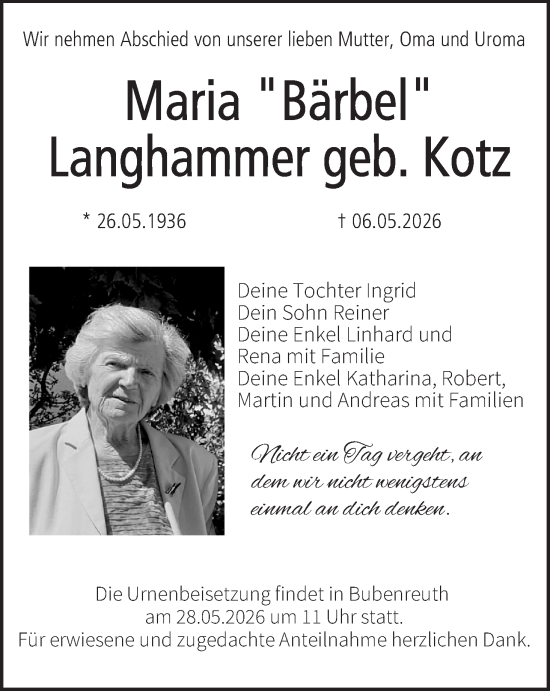 Anzeige von Maria Langhammer von MGO