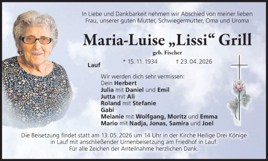 Anzeige von Maria-Luise Grill von MGO
