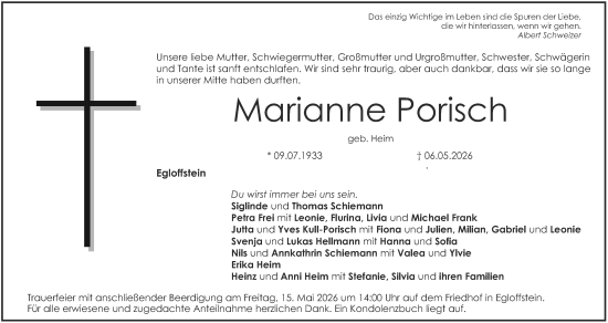 Anzeige von Marianne Porisch von MGO