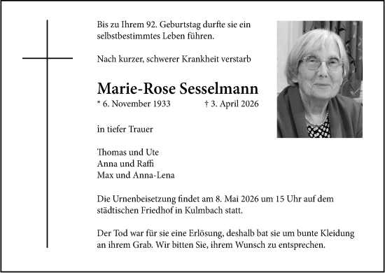 Anzeige von Marie-Rose Sesselmann von MGO