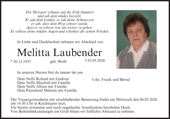 Anzeige von Melitta Laubender von MGO