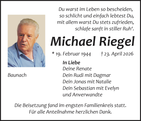 Anzeige von Michael Riegel von MGO