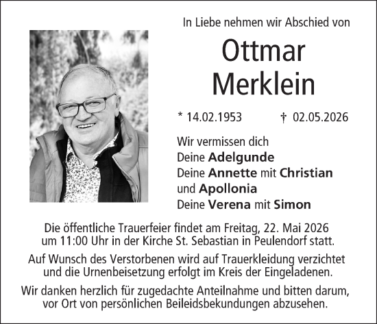 Anzeige von Ottmar Merklein von MGO