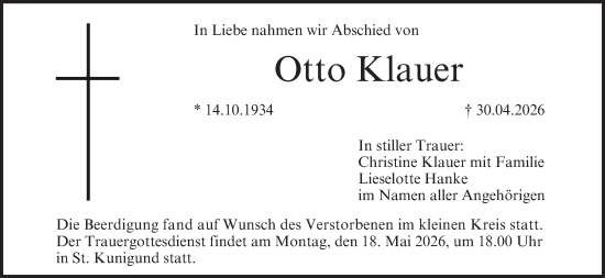 Anzeige von Otto Klauer von MGO