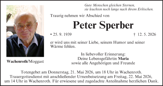 Anzeige von Peter Sperber von MGO