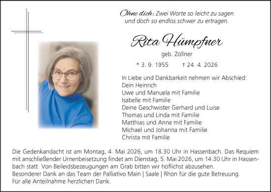 Anzeige von Rita Hümpfner von MGO