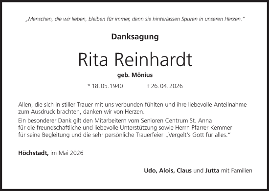 Anzeige von Rita Reinhardt von MGO
