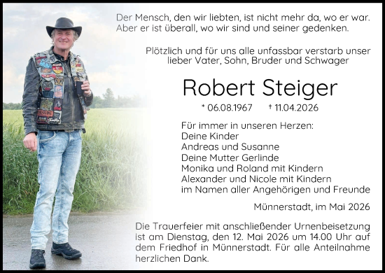 Anzeige von Robert Steiger von MGO
