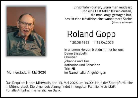 Anzeige von Roland Gopp von MGO
