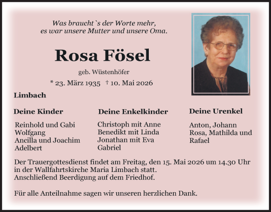 Anzeige von Rosa Fösel von MGO