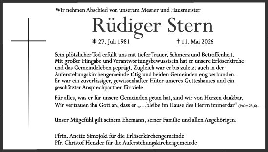 Anzeige von Rüdiger Stern von MGO