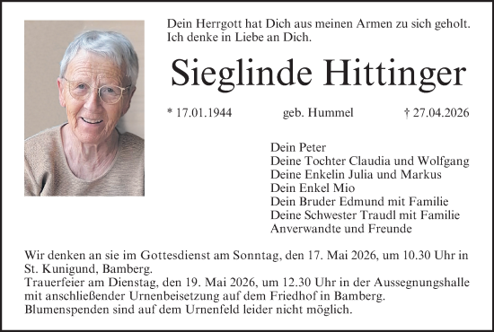 Anzeige von Sieglinde Hittinger von MGO