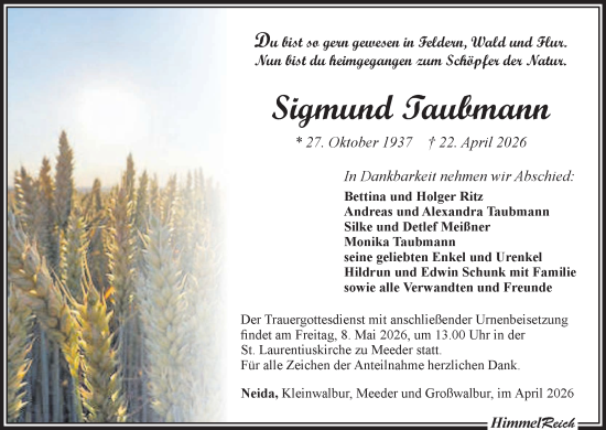 Anzeige von Sigmund Taubmann von MGO