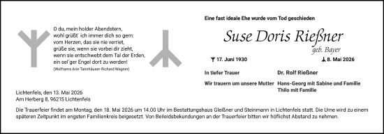 Anzeige von Suse Doris Rießner von MGO