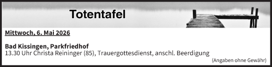 Anzeige von Totentafel vom 06.05.2026 von MGO