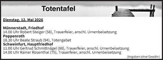 Anzeige von Totentafel vom 12.05.2026 von MGO