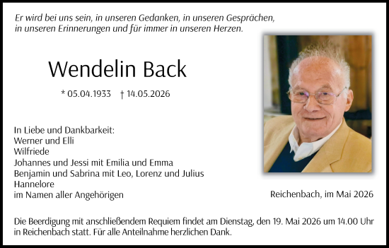 Anzeige von Wendelin Back von MGO