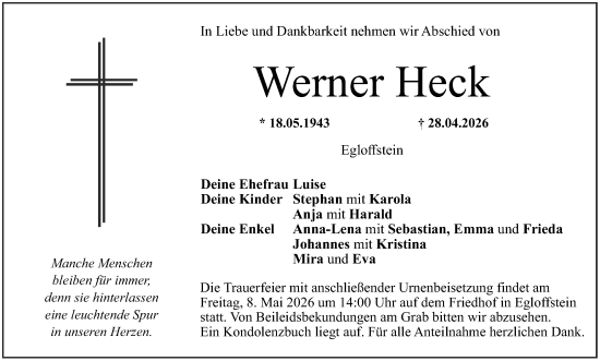 Anzeige von Werner Heck von MGO