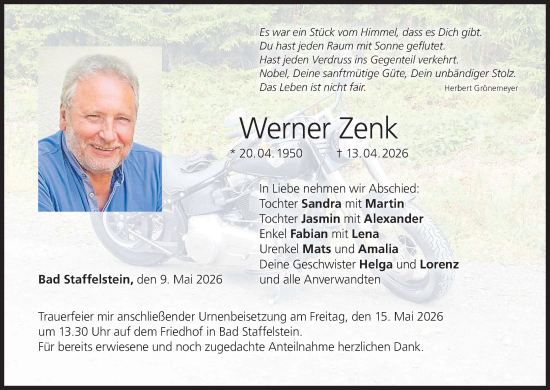 Anzeige von Werner Zenk von MGO