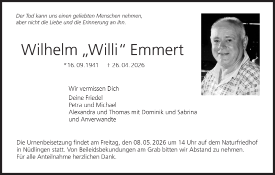 Anzeige von Wilhelm Emmert von MGO