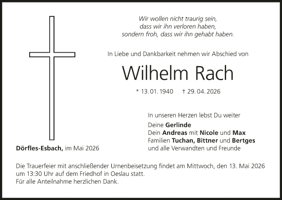 Anzeige von Wilhelm Rach von MGO