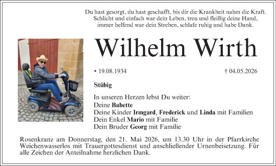 Anzeige von Wilhelm Wirth von MGO