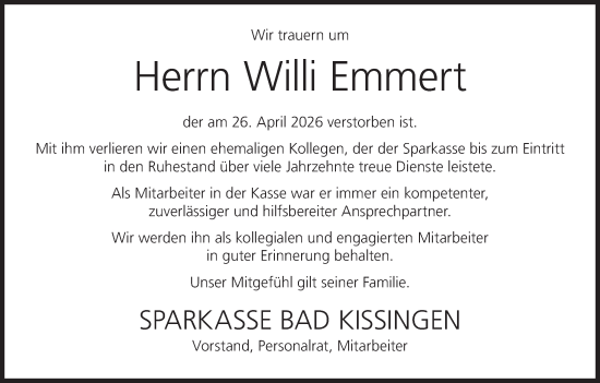 Anzeige von Willi Emmert von MGO
