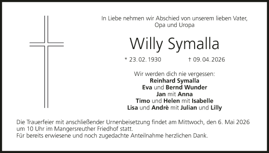 Anzeige von Willy Symalla von MGO
