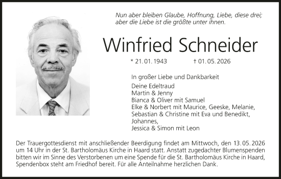 Anzeige von Winfried Schneider von MGO