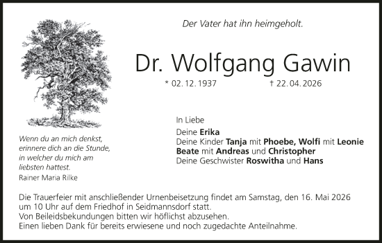 Anzeige von Wolfgang Gawin von MGO