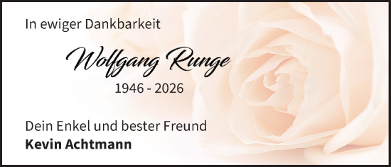 Anzeige von Wolfgang Runge von MGO