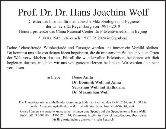Anzeige von Hans Joachim Wolf von MGO