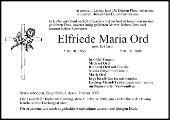 Anzeige von Elfriede Maria Ord von MGO