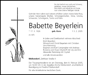 Anzeige von Babette Beyerlein von MGO
